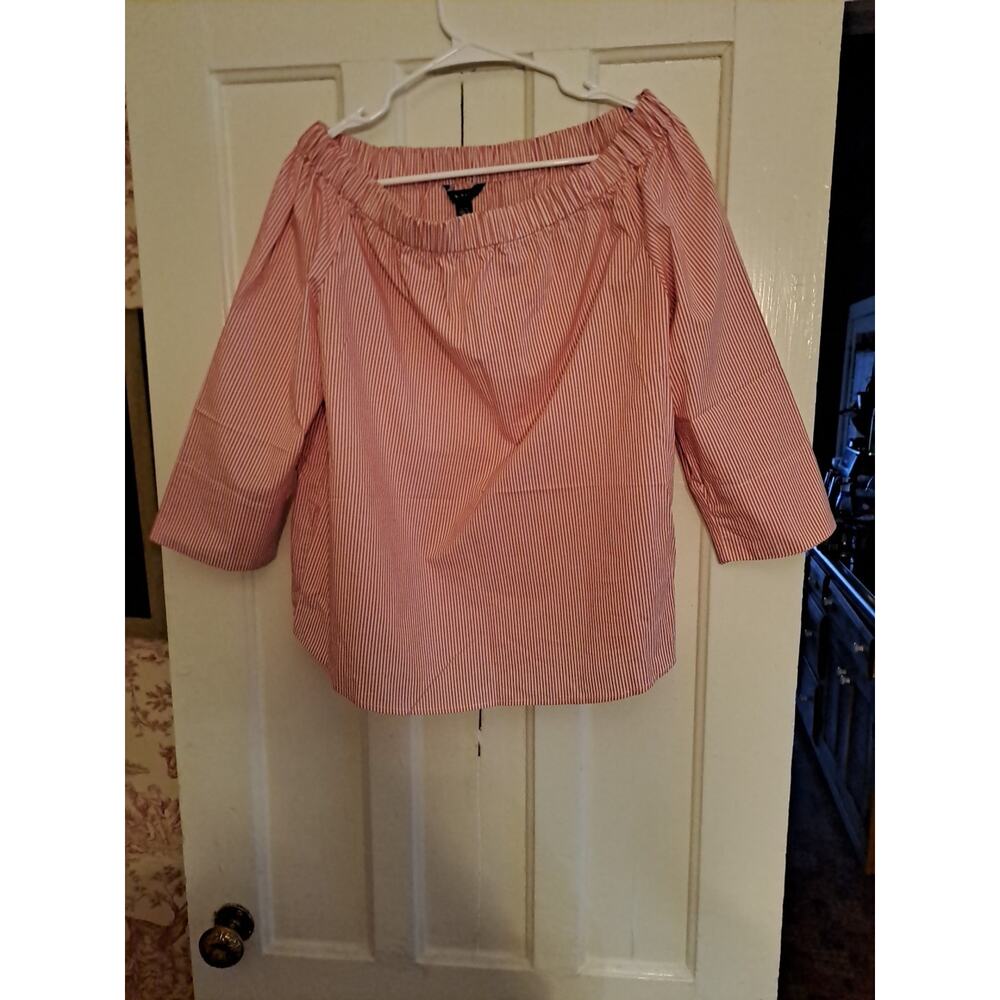 Zac And Rachel Blouse Top Size L MINT White Red Stripes Off Shoulder